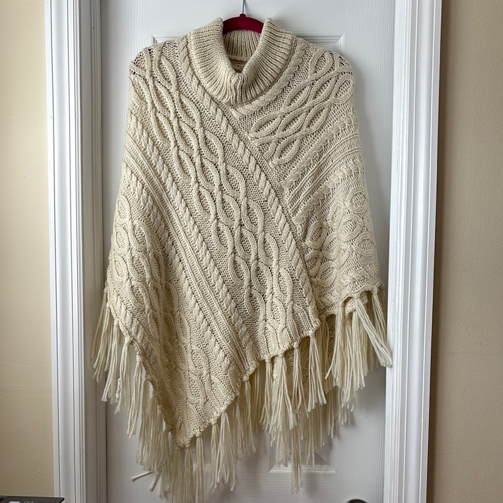 Cream Cable Knit Poncho Sweater
